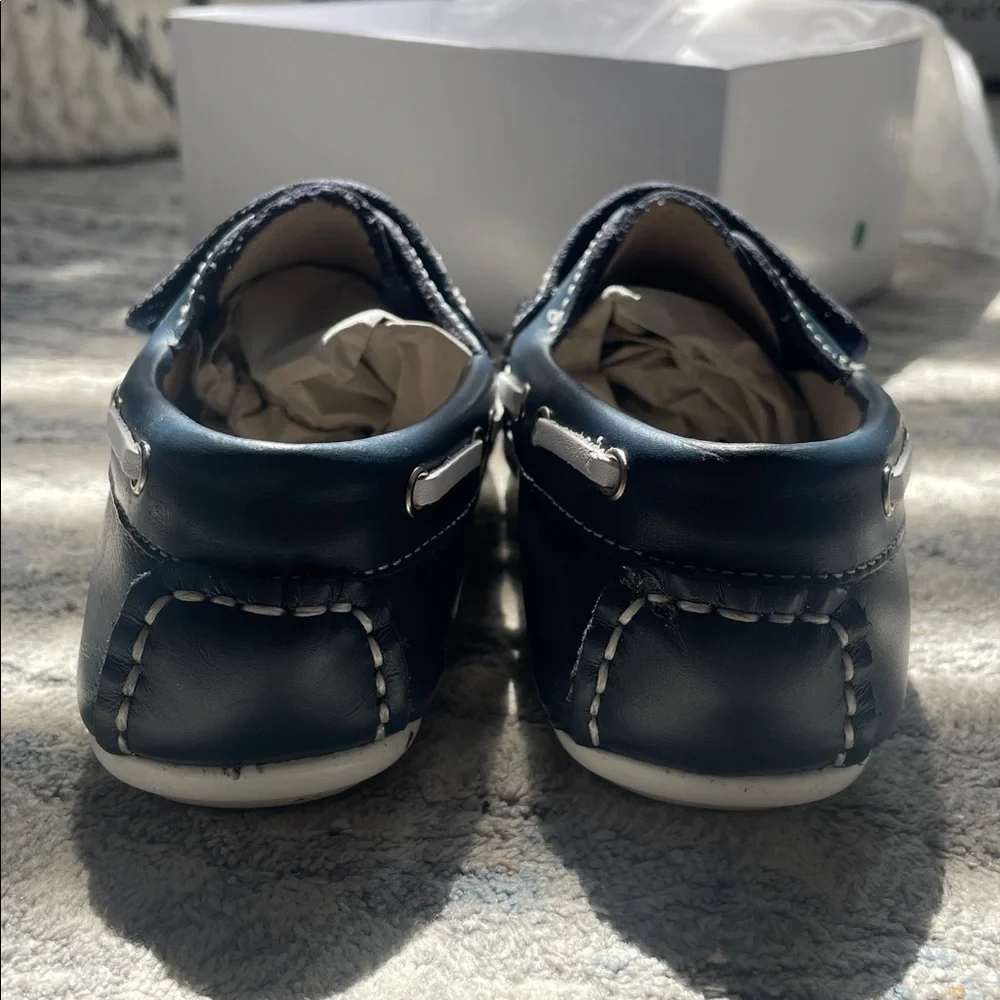 Kids Navy Leather Moccasin Loafers - Classic Slip-On Dress Shoes